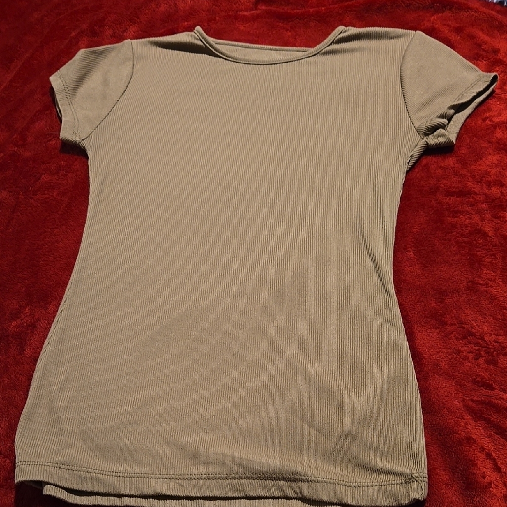 Rue21 Tan Fitted Ribbed Cap Sleeve Tee